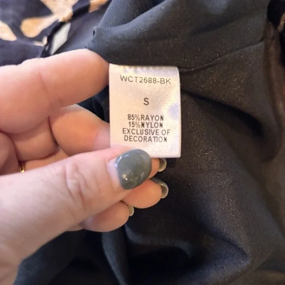 THML Puff Sleeve Blouse Black Beige Abstract Print Mandarin Collar Size S - Picture 6 of 6